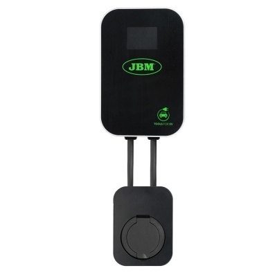 Carregador elétrico de parede preto com display e tomada integrada