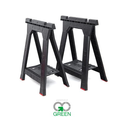 Conjunto de duas cavaletes pretos de plástico com suportes reforçados e extremidades vermelhas