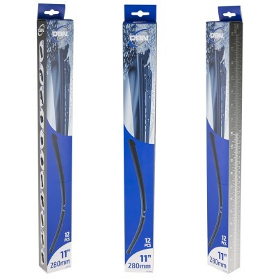 Conjunto com 12 palhetas para limpa para-brisas 11 polegadas em embalagem azul e cinza