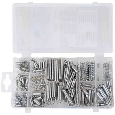 Conjunto de molas metálicas variadas num estojo plástico