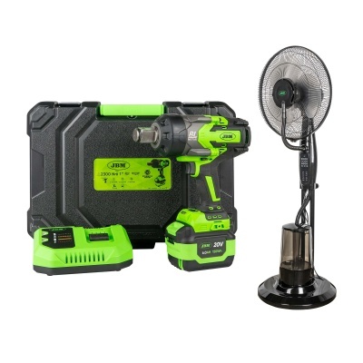 Conjunto de chave de impacto a bateria e ventoinha de pé preta