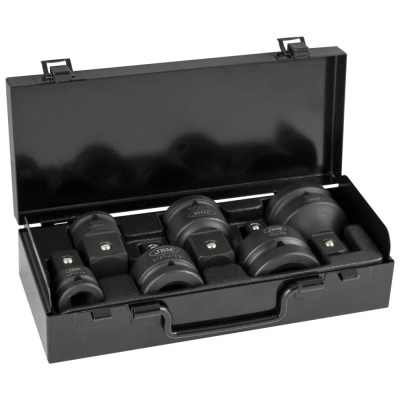 Conjunto de soquetes para ferramenta em caixa metálica preta com vários tamanhos