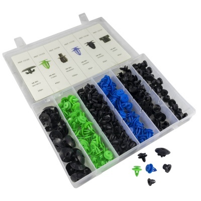 Conjunto de grampos plásticos para automóveis em caixa organizadora