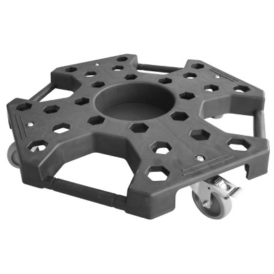 Plataforma móvel preta com rodas e aberturas hexagonais