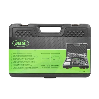 Estojo preto com rótulo verde e conjunto de manómetro