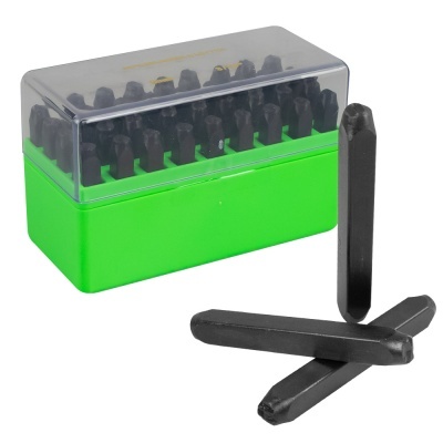 Conjunto de punções de metal pretos em caixa verde com tampa transparente