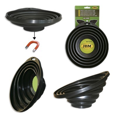 Funis pretos dobráveis de plástico de vários tamanhos com embalagem da marca JBM