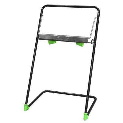 Suporte metálico e plástico preto com detalhes verdes para máquina de lavar roupa