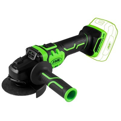 Esmerilhadora sem fio preta e verde com cabo auxiliar