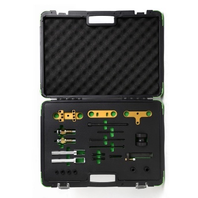 Conjunto de ferramentas em mala preta com peças metálicas douradas, pretas e prateadas