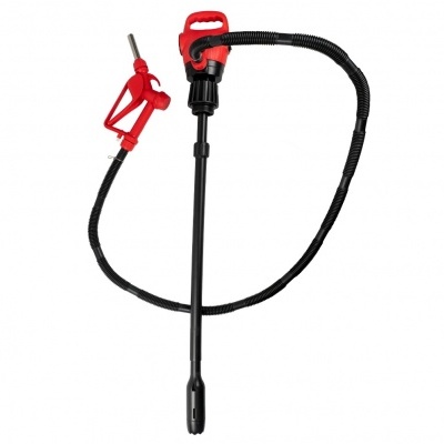 Bomba elétrica portátil para líquidos com corpo preto e punho vermelho