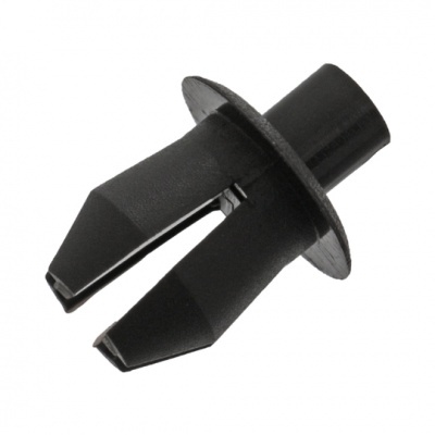 Clipe preto de plástico com base circular e duas pontas divididas
