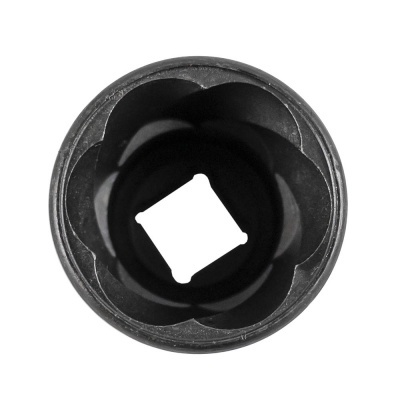 Chave de soquete metálica preta vista de frente com encaixe quadrado.