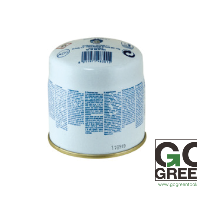 Lata branca pequena com texto azul e logotipo GO GREEN em fundo branco