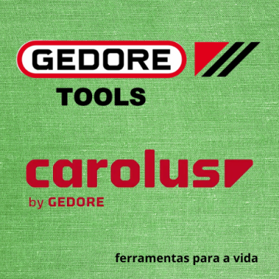 Logótipos GEDORE TOOLS e carolus by GEDORE em fundo verde texturizado