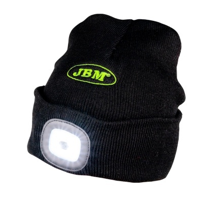 Gorro preto de malha com luz LED e logótipo 'JBM'