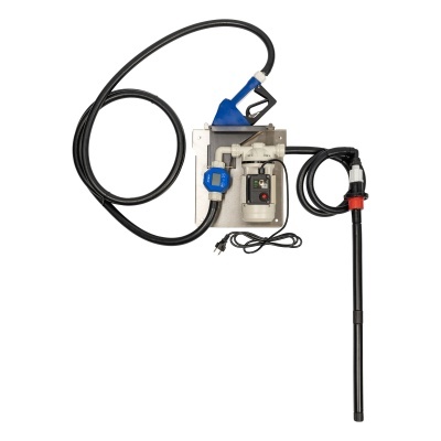 Bomba elétrica com mangueira preta e bico azul