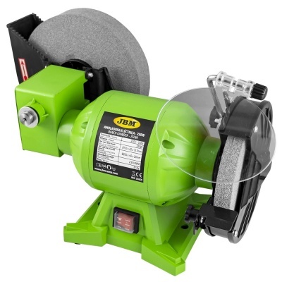 Esmeriladora elétrica verde com disco de moagem e disco de afiar