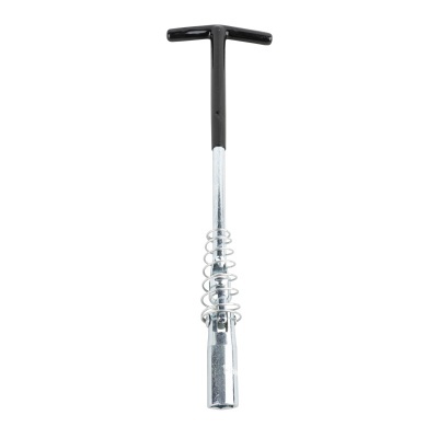 Ferramenta metálica com pega preta e mola prateada