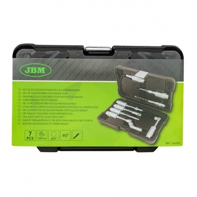 Caixa de acessórios para pistola de graxa JBM com 7 peças, preta e verde