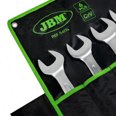 Conjunto de 6 chaves inglesas JBM com suporte de tecido preto e verde