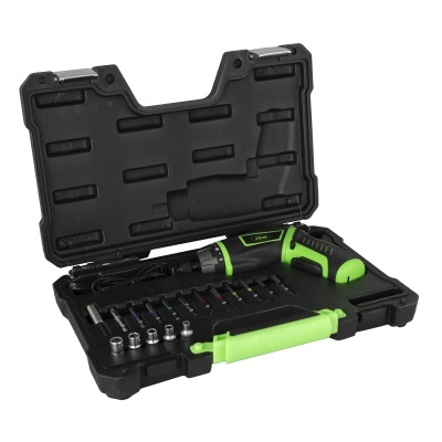 Conjunto de ferramentas elétricas com estojo preto e verde