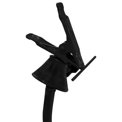 Clip preto de plástico com mola e base cónica em fundo branco