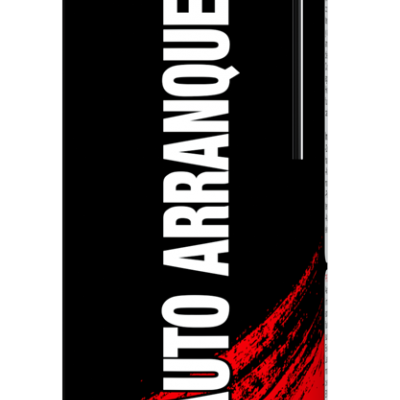 Lata de spray TRATAUTO AUTO ARRANQUE preta e vermelha com texto em espanhol e imagem de motor