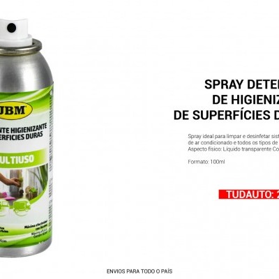 Spray detergente multiuso de higienização de superfícies duras com rótulo verde e branco