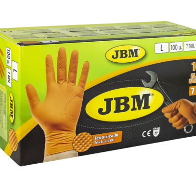 Embalagem de luvas descartáveis JBM laranja texturizadas tamanho L 100 unidades