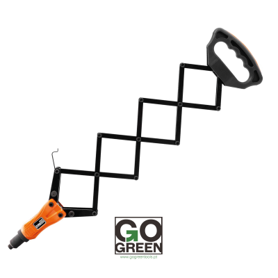 Ferramenta de extensão articulada metálica preta com pega de plástico preto e corpo laranja.