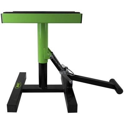 Suporte metálico ajustável para motos em preto e verde