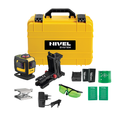 Conjunto de ferramentas de medição Nivel System com caixa amarela e acessórios