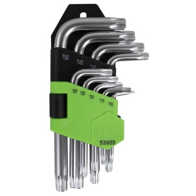 Conjunto de chaves Torx em suporte preto e verde