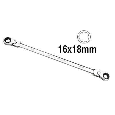 Chave de boca dupla metálica com indicações de tamanho 16x18mm