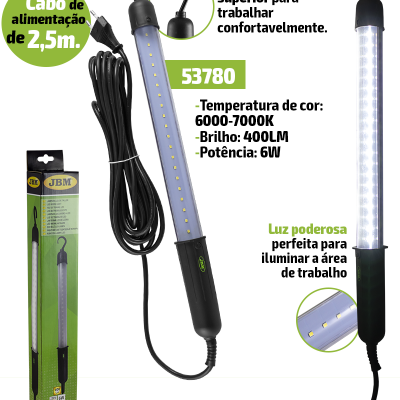Lanterna LED para trabalho com cabo longo e gancho para pendurar