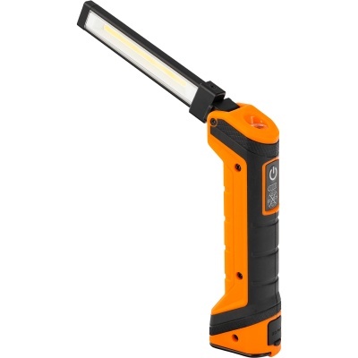 Lanterna portátil de trabalho preta e laranja com luz LED longa