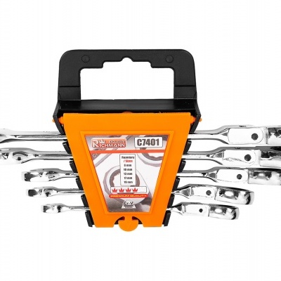 Conjunto de chaves combinadas cromadas com suporte plástico preto e laranja