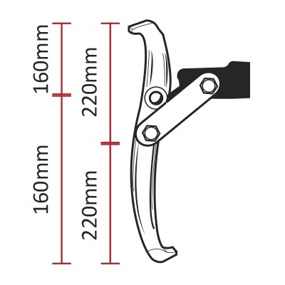 Extrator de rolamentos com dimensões técnicas indicadas