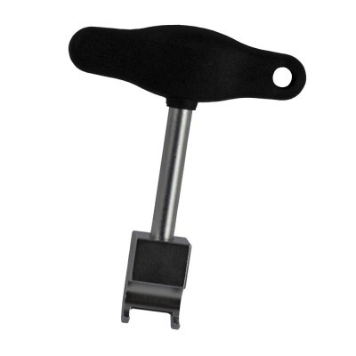 Ferramenta de dupla lâmina com cabo preto emborrachado e haste metálica prateada