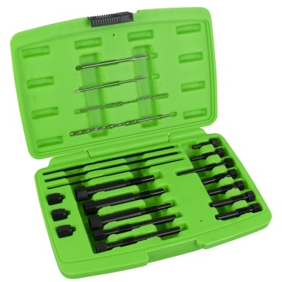 Conjunto de brocas e acessórios em estojo verde