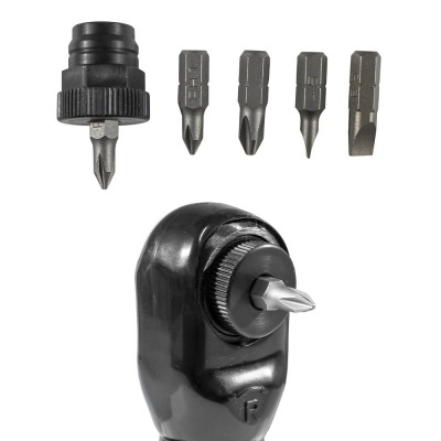 Conjunto de ferramenta com adaptador preto e cinco pontas de metal