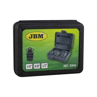 Estojo preto com conjunto de adaptadores JBM e etiqueta verde