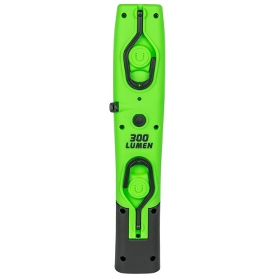 Lanterna portátil verde com texto 300 LUMEN e detalhes pretos