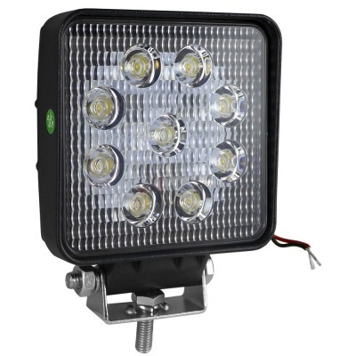 Luz LED quadrada preta com nove LEDs e suporte metálico