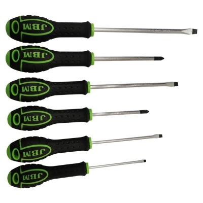 Conjunto de seis chaves de fendas com cabo preto e verde