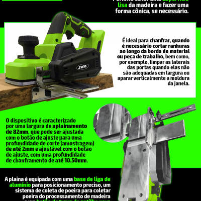 Aparelho eléctrico verde e preto para trabalhar madeira com motor brushless e bateria 20V