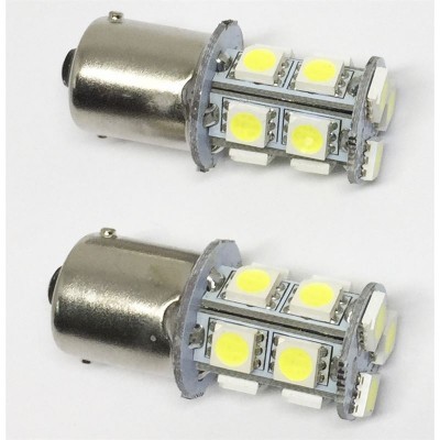 Duas lâmpadas LED pequenas com suporte metálico prateado e LEDs amarelos em fundo branco