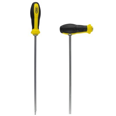 Duas chaves de fendas com cabo preto e amarelo e haste metálica