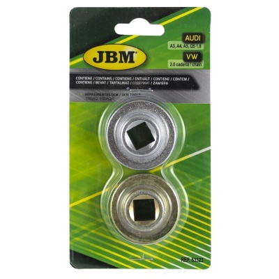 Ferramenta JBM para AUDI e VW, duas peças metálicas circulares em embalagem verde e amarela